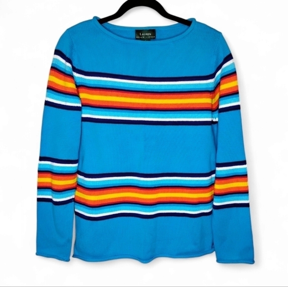 Lauren Ralph Lauren Retro Rainbow Stripe Sweater Small | Y2K Preppy 70s Vibe - Picture 1 of 6